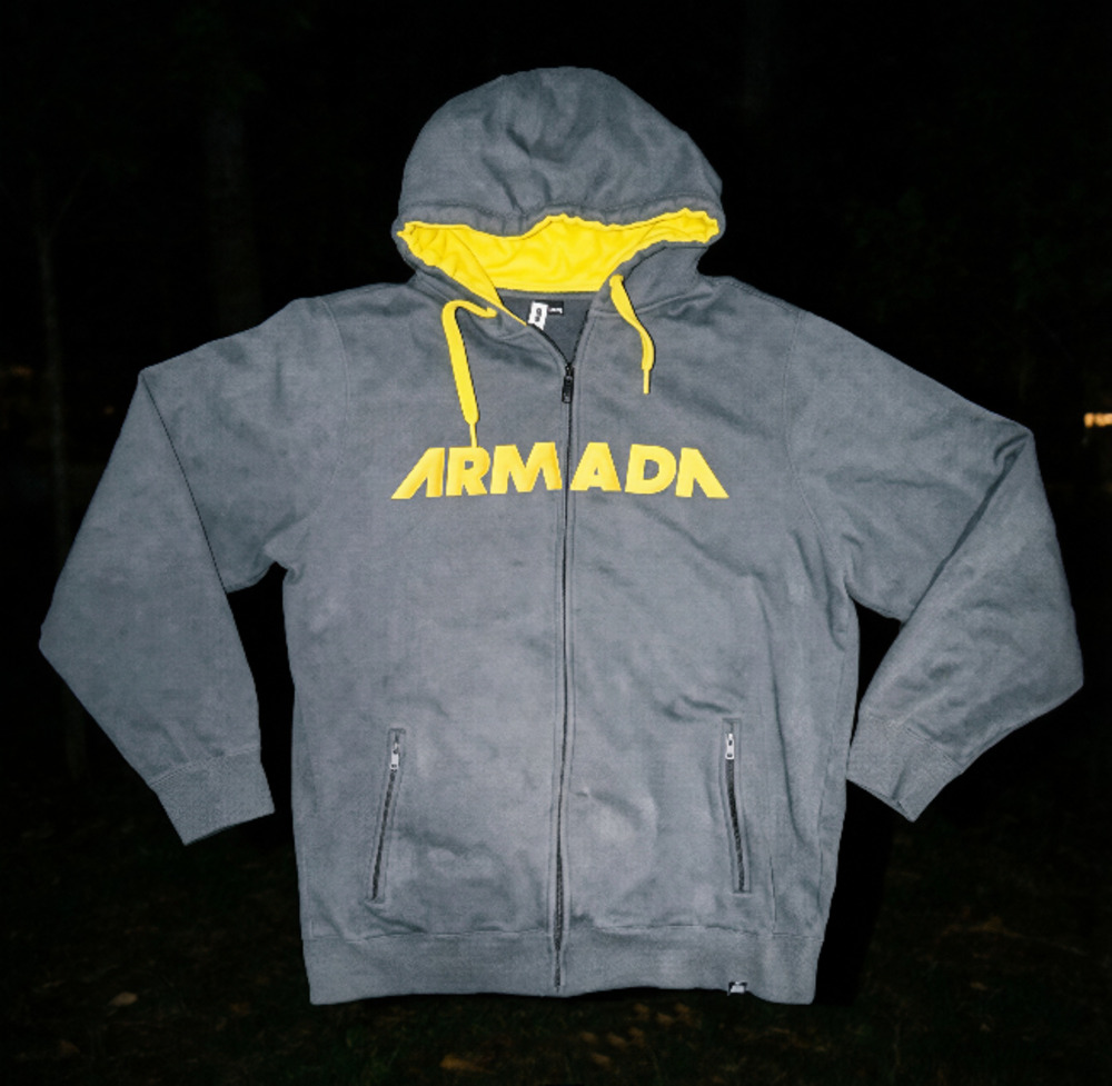 Armada Men's Gray and Yellow Full-Zip Hoodie